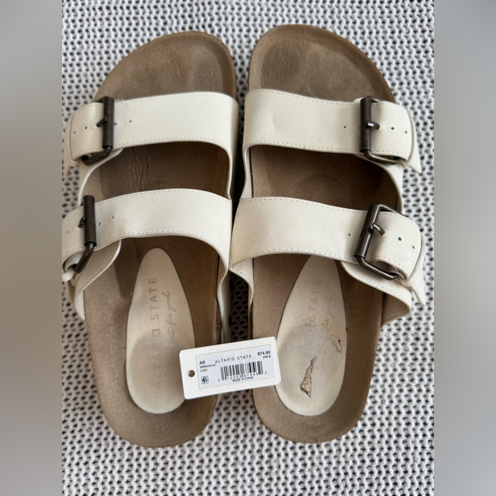 Altar'd State White and Brown Platform Sandals with Adjustable Straps